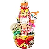 出産祝いに大人気！おむつケーキ アンパンマン・ドキンチャン 豪華4段ウォッシュタオル・フェイスタオルセット/赤ちゃんの内祝い・誕生日プレゼント ダイパーケーキ (パンパースM31枚 （1歳のお誕生日プ