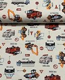 はたらく車がいっぱい＆標識 オックス生地■50cm単位(生地幅110cm)■ (オフ)