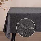SEASHORE TREE テーブルクロス 撥水 おしゃれ table cloth 布 麻 リネン 140x140cm 防水 厚手 無地 北欧 丸洗い お手入れ簡単 家庭用 食卓用 耐熱 長方形 - ダークグレー