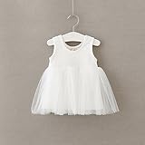 ガールズワンピース 女の子 ノースリーブ ドレス チュニック チュールスカート キッズドレス 子供服 プリンセススカート 子供ドレス (98cm, ホワイト)