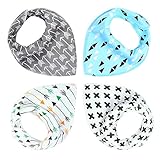 ベビー スタイ よだれかけ 三角　４枚セット　100％綿 サイズ調節可能 (ブルー＆ホワイト)