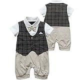 乳児幼児男の子ベビー蝶結び紳士ロンパースジャンプスーツベスト衣装Plaid Gentlemen Clothes