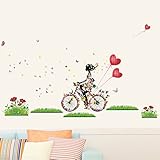 ZooArts 子供部屋 自転車に乗る少女 風船 花 草むら 取り外し可能なウォールステッカー 壁デカール 壁紙 壁の装飾 はがせる