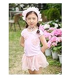 「楽々セレクトショップ」DUDU&MUMU正規品　大人気　可愛い子供用水着 女の子 ピンクふわふわスカートハートレース スクール セパレート 上下セット 女児 ガールズ ビキニ キャップ付き 海水浴 
