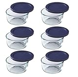 Pyrex 2-Cup Round Glass Storage Set with Dark Blue Plastic Cover, Set of 6 by Supernon
