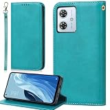 BonwFzin 適用 moto g64 / g64y 5G ケース 手帳型 ストラップ モトローラ モト g64y 5G スマホケース motog645G 手帳型カバー 携帯カバー PU レザー ストラップホール付き マグネット フリップ カード入れ カード収納 スタンド 落ち着いた色 レトロ ターコイズ