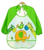 Adamz.sp 赤ちゃん 長袖 エプロン 選べる５色 防水 食べこぼしポケット 食事 ビブ スタイ ガウン スモック (グリーン)