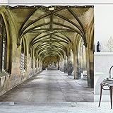 Ambesonne アパートインテリアコレクション 中世古代の歴史的な石畳 スペインカタルーニャ地方パルス/ジローナの街並み ポリエステル生地浴室シャワーカーテンセット フック付き ベージュ 69" W By 70" L sc_17855_Corridor_08.03