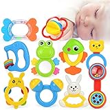 プラスチック赤ちゃんおもちゃカラフルなRattle and Teether Toys Set with feeding-bottleストレージfor Boys and Girls
