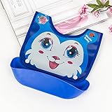 ベビー食事用エプロン　アニマルパターン　べたべたされない　赤ちゃんエプロン　取り外す可能　ビブス　新生児　シリコーン製 (ブルー)