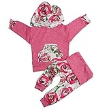新生児乳児赤ちゃん女の子服パーカースウェットシャツトップス+パンツ2個服装セット カラー: レッド