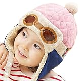 【Anjelly】 ベビー ＆ キッズ 用 パイロット 風 あったか 帽子 耳あて 防寒 フリース おまけ手袋付 (ピンク)