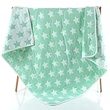 ベビーケット オーガニックコットン 6重ガーゼケット ベビー タオルケット ガーゼおくるみ 星柄 グリーン
