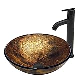 Vigo銅図形ガラス容器シンクとSeville蛇口with Pop Up、マットブラック