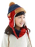 ベビー キッズ 帽子 かわいい パイロット風 耳カバー つき 内全面ボア あたたかい 防寒 (L, レッド)
