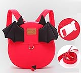 迷子 防止 ハーネス付 かわいい 羽付 リュックバッグ 丸型 リュックサック 幼児 子供用 (小型, 赤い 悪魔)