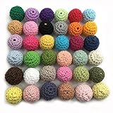 Kissteether 108pcs ベビーテイザー DIYレインボーTeethingの木のビーズのかわいい色のミックスボールのニット18mm（0.71inch）赤ちゃんTeethingネックレスの装