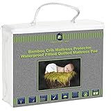 Crib Mattress Protector ORGANIC BAMBOO by Green Comfy Baby WATERPROOF 3 layers fitted sheet crib pad