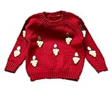 Candykids　女児 女の子 子供服 長袖 ニットセーター クルーネック 毛糸セーター キッズ こども 可愛い蒲萄柄 秋冬着 通園 結婚式 発表会 お出かけ (90CM, レッド)