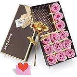 YOBANSA 金箔のバラ 造花 石鹸 花 フレグランス ソープ フラワー プレゼント 枯れない 花 母の日 誕生日 結婚祝い 結婚記念日 大切な人への感謝 メッセージカード付き (ピンク)