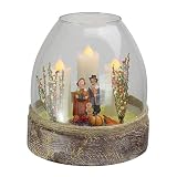 5 "電池式クリアガラスPilgrim Figurine 3ちらつきCandle感謝祭Jar