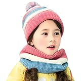 Kanemt　子供用 ニット帽子 マフラー　手袋　３点セット　冬　厚手　防寒 ニット帽　可愛い　ピンク