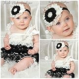 ロンパース＆ヴィンテージヘッドドレス☆ブラック＆ホワイト　newborn-4T(50-110)【２点セット】