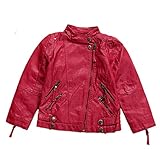 LJYHの子のmulti-zipperベルトバックルFauxモーターサイクルレザージャケット カラー: レッド