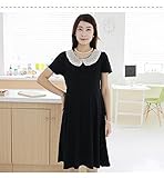 授乳口付き ワンピース 半袖 マタニティ レースの襟 L/M (Lサイズ)