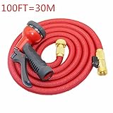 花園用伸縮ホース、elecfanJ 花園 大掃除 洗車用ホース 耐久性 金属製のコネクタ 8パターン散水ノズル 100FT/30M