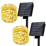 ストリングライト イルミネーションライト Patech ソーラー充電式 200led電球 20m 装飾ライト フェアリーライト 8点灯モード 電球色 IP65防水 15時間連続点灯 電飾 飾り クリス
