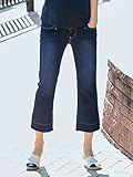 Angeliebe エンジェリーベ マタニティ パンツ ハイストレッチ トラペーズ デニム （2レングス展開） 産前 産後 対応 ジーンズ 妊婦服 アジャスター調節可 7号 ネイビー 60㎝ 丈 21