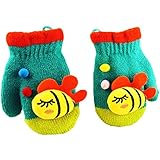 Seliyi かわいいユニセックスキッズスーパー暖かいウールニット手袋・ミトン1歳2歳3歳4歳5歳 (魚) (青)