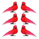 Set of 6人工レッドカーディナルBirds withクリップクリスマス装飾、花柄のアレンジメントとArts & Crafts