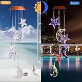 LED太陽の月と星風チャイム、色を変更する防水風チャイムホームパーティーナイトガーデン装飾