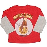 おさるのジョージ 重ね着風長袖Tシャツ ロンT赤 白 5T