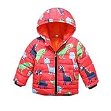 （マソンナーニ）Masonanicキッズ ダウンジャケット ベビー服　コート　恐竜柄 アウター 厚手 中綿　男の子 子供服　 女の子　秋冬春 ブルゾン フィート付き (赤, 120cm)