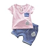 YUEGUANG 子供服 ベビー服 スーツ Tシャツ＆パンツ 上下セット 半袖 ショートパンツ 可愛い柄 男女兼用 ベビー 夏 紳士風 部屋着　寝巻き カジュアル (110cm, ピンク)