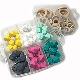 Kissteether DIYベビーテザー玩具アクセサリーキット2ボックスミックスカラー0.67 "（17ミリメートル）幾何学的な六角形のシリコーンと赤ちゃんの木製歯ブラシの木製リングベビー歯ブラシの