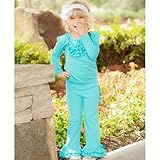 ラッフルバッツ(RuffleButts)女の子用ラッフル&リボン付きティールブルーフレアパンツ 6years 6歳用 114-120cm アクアブルーフリル付きパンツ,出産祝いギフトプレゼント,水色ボ