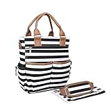 FairySu マザーズバッグ ショルダー 大容量 大きめ オムツ替えシート おしゃれ 2way トート ハンドバッグ 縞柄 (ブラック) [並行輸入品]