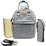 マザーズバッグ バックパック-20L 大容量 防塵 防水 おむつ袋, 含む ベビーカーストラップ, 断熱スリーブ, マットの交換 (Grey)