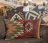 Chouhan Rugs 4点セット キリムクッションカバー ジュート民族枕 ボーホー 手織り枕カバー ヒッピー インディアン スローアート