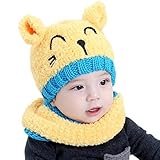 Chilieベビー帽子ソフトLovely Cat Smiling FaceニットイヤーフラップフードスカーフスカルキャップスカーフTwo Pieceセットfor Toddler Boy Girl Ki