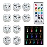 Justech 水中ライト led 水槽 カラーライト 防水 池/浴槽/花瓶/金魚鉢に適用 リモコン付き10個入り マルチカラー