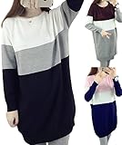 【ママ＆キッズ】Poche 秋冬 全3色 マタニティー セーター チュニック 裏起毛 スリートーン ボア素材 長め ゆったり モコモコ 暖かい M~XXL (M, ブラウン×グレー)