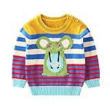 LittleSpring秋冬 キッズ 男の子 おもしろ セーター 丸首 ベビー ボーダー柄 アニマル柄 肩ボタン ニット トップス80