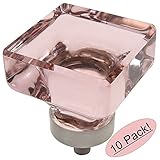 Cosmas 6377sn-pサテンニッケルキャビネットハードウェアSquareノブwithピンクガラス – 1 – 3 / 8 " Square – 10パック