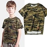 【 韓国スタイル子供服】 夏Tシャツ　キッズ 半袖 男 の子/迷彩プリント/カッコイイ110-150 Green,140cm