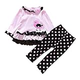 (フィーショー)FEESHOW ベビーセットアップ 上下2点 子供服 シャツ ロングパンツ キッズ 長ズボン 長袖トップス 春秋着 可愛い (18M, ピンク＆ブラック)